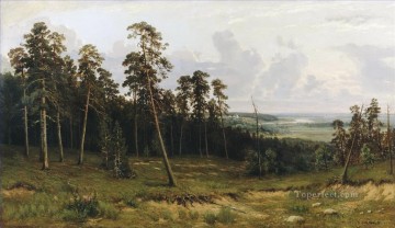 Woods Painting - fir forest on the river kama 1877 classical landscape Ivan Ivanovich trees
